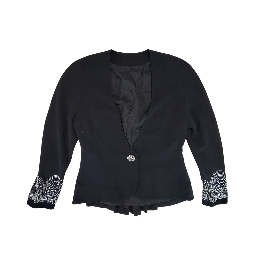 Womens Black Rhinestone Embellished Peplum Blazer Jacket